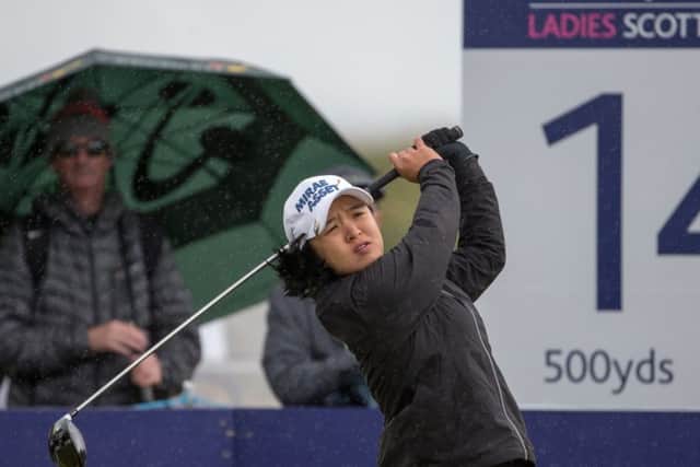 Joint leader Sei Young Kim tees off at the 14th at Dundonald Links, going on to shoot a 69 for six-under-par.
Photograph: Kenny Smith/PA