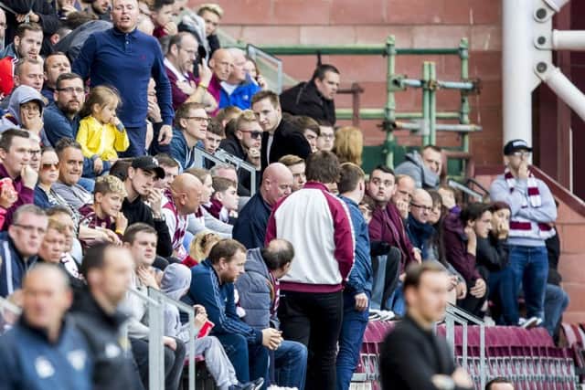 Hearts fans make their feelings known to Ian Cathro. Picture: SNS/Roddy Scott
