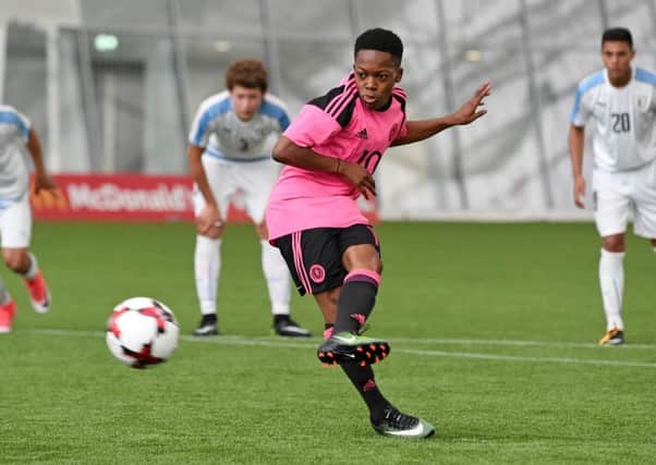 Karamoko Dembele in action for Scotland's Under 16s. Picture: SNS Group
