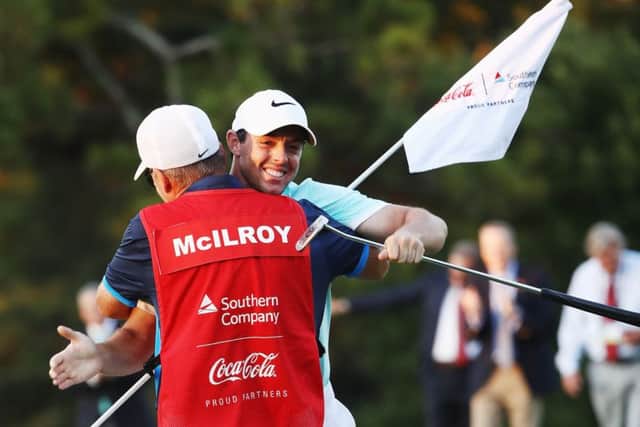 Picture: Rory McIlroy celebrates with JP Fitzgerald after winning the Tour Championship on the PGA Tour last September. Picture: Sam Greenwood/Getty