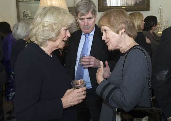 Broadcaster Sue McGregor (R) meets Camilla, Duchess of Cornwall. Picture: WPA Pool/Getty Images