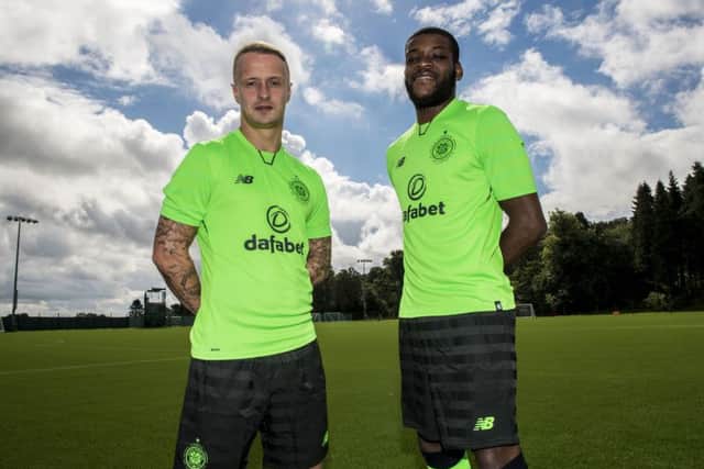 Leigh Griffiths and Olivier Ntcham are pictured in Celtic's new third strip. Picture: Craig Williamson/SNS