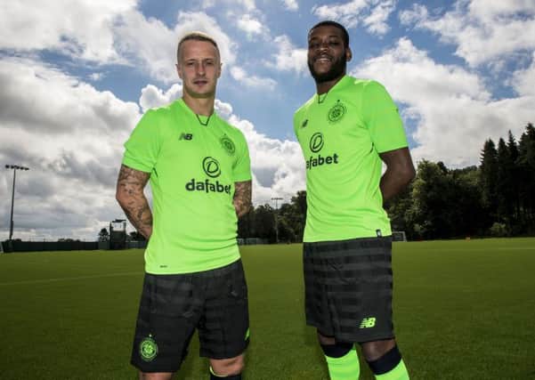 Leigh Griffiths and Olivier Ntcham are pictured in Celtic's new third strip. Picture: Craig Williamson/SNS