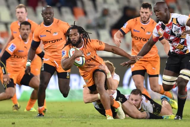 Sergeal Petersen of the Cheetahs is tackled during a Super Rugby match against Southern Kings at Toyota Stadium in Bloemfontein. Picture: Getty Images