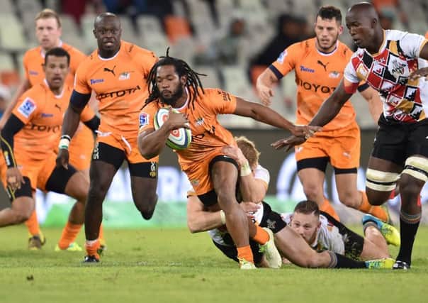 Sergeal Petersen of the Cheetahs is tackled during a Super Rugby match against Southern Kings at Toyota Stadium in Bloemfontein. Picture: Getty Images