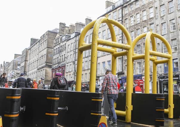 High security barriers installed on Edinburgh's Royal Mile to prevent terrorists from ramming vehicles into pedestrians. Picture; SWNS