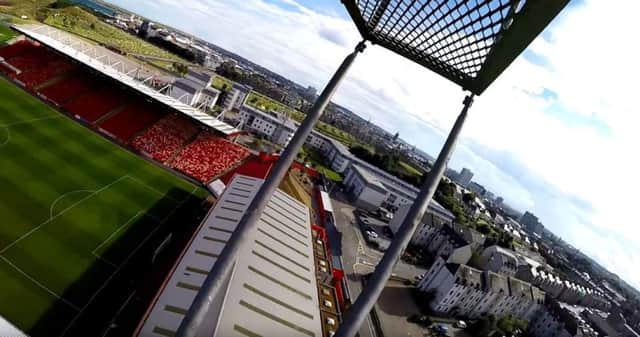 A screenshot from the video taken from the Pittodrie floodlights. Picture: YouTube/Ascendity