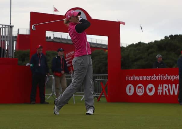 Sally Watson tees off on the first hole during day one of the Ricoh Women's British Open at Kingsbarns. Picture: Getty Images