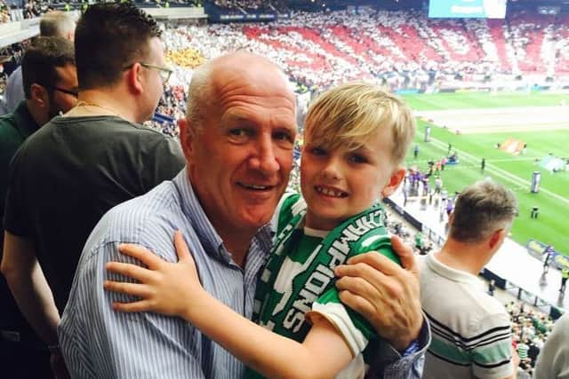 Chic Charnley with his son Raphael at Hampden watching his beloved Celtic.