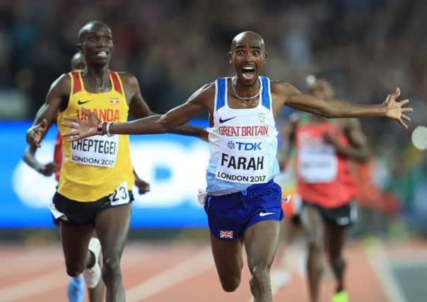 Mo Farah celebrates taking gold in the 10,000m at the world championships at the London Stadium. Picture: Adam Davy/PA Wire