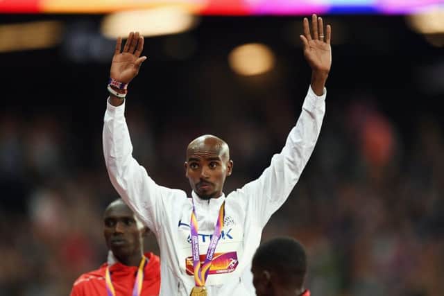 Mo Farah celebrates winning gold in the Men's 10000 metres. Picture: Shaun Botterill/Getty Images