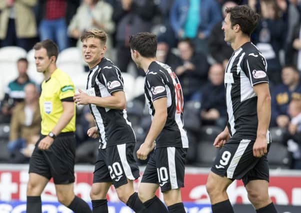 St Mirren's Gavin Reilly (left) celebrates after his goal. Picture: SNS/Bruce White