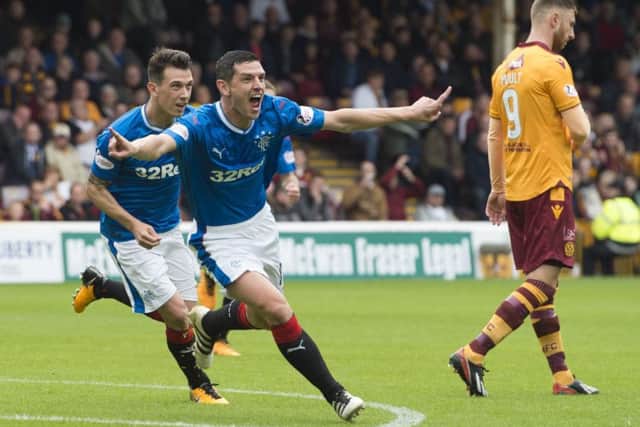 Graham Dorrans celebrates after opening the scoring against Motherwell. Picture: SNS