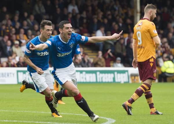 Graham Dorrans celebrates after opening the scoring against Motherwell. Picture: SNS