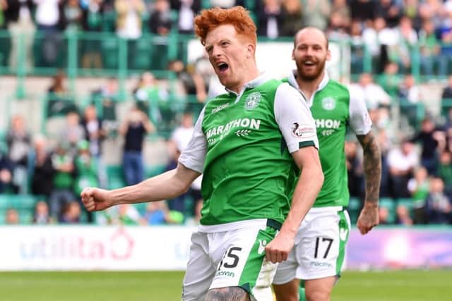 Simon Murray celebrates opening his Premiership goal account on Saturday. Picture: SNS.
