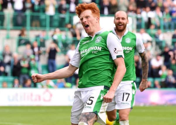 Simon Murray celebrates opening his Premiership goal account on Saturday. Picture: SNS.