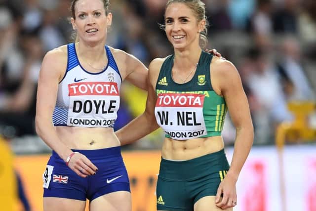Britain's Eilidh Doyle, left, and South Africa's Wenda Nel both qualified from the heats of the women's 400m hurdles Picture: Kirill Kudryavtsev/AFP/Getty Images