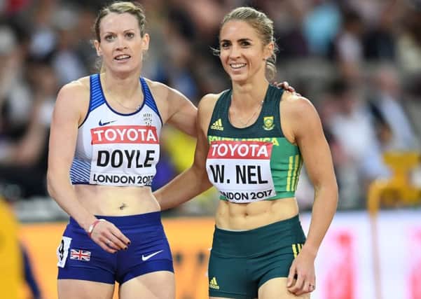Britain's Eilidh Doyle, left, and South Africa's Wenda Nel both qualified from the heats of the women's 400m hurdles Picture: Kirill Kudryavtsev/AFP/Getty Images