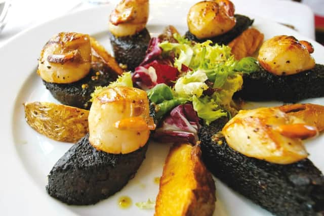 Seared Skye hand-dived scallops on Stornoway black pudding. Picture: P Tomkins/VisitScotland.