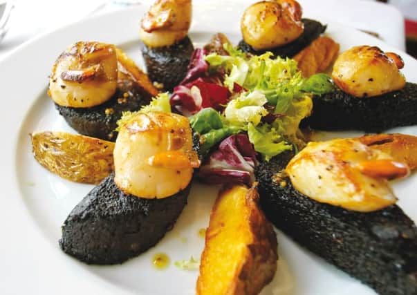 Seared Skye hand-dived scallops on Stornoway black pudding. Picture: P Tomkins/VisitScotland.