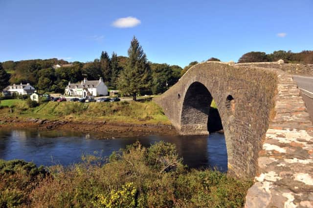 The 18th century Clachan Bridge connects the Isle of Seil to the mainland near Oban. A short ferry then connects Seil with the neighbouring Isle of Luing. Picture: Jane Barlow/TSPL