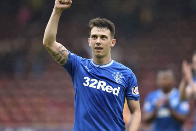 06/08/17 LADBROKES PREMIERSHIP
MOTHERWELL v RANGERS
FIR PARK - MOTHERWELL
Rangers' Ryan Jack applauds the fans at full time
