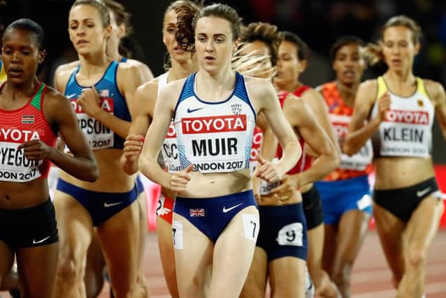 Laura Muir in the middle of the pack in the women's 1,500m final. Picture: Andy Lyons/Getty Images