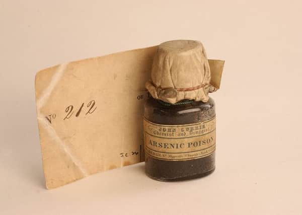 Poison bottles from the shocking murder trial of Glasgow socialite Madeleine Smith in 1857. Picture: NRS