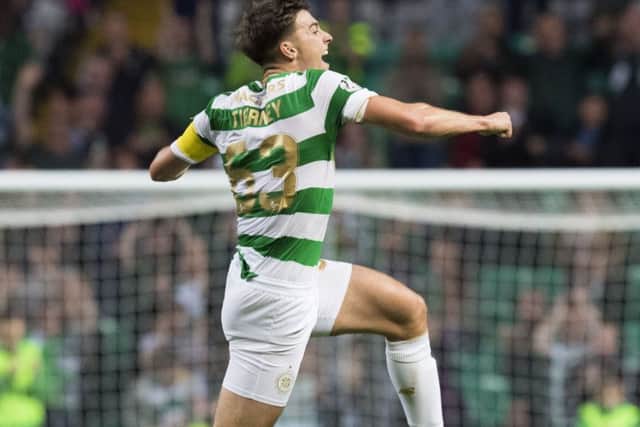 Celtic's Kieran Tierney celebrates his stunning goal against Kilmarnock. Picture: Alan Harvey/SNS