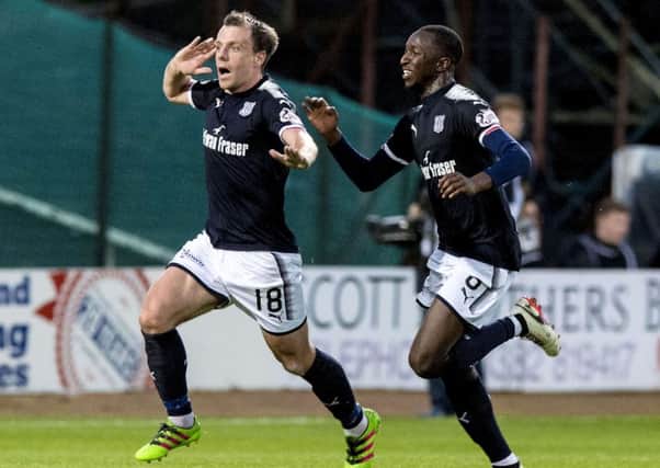 Dundee's Paul McGowan celebrates the winning goal against Dundee United in the Betfred Cup last 16. Dundee will now meet Celtic in the quarter-finals. Picture: Ross Parker/SNS
