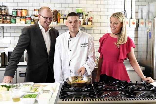 From left: Magners' George Kyle with programme graduate David Kelly and Celtic project co-ordinator Nikki Smith. Picture: Andy Buchanan