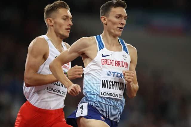 Great Britains Jake Wightman races in the third heat of the Mens 1500m last night. Picture: PA.