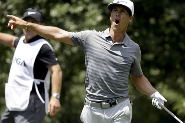 Joint leader Thorbjorn Olson reacts to his tee shot on the 16th hole during the first round of the US PGA at Quail Hollow. Picture: Chris O'Meara/AP
