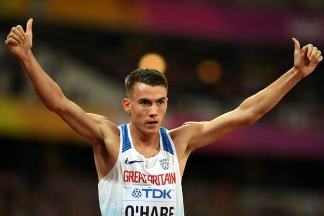Chris O'Hare acknowledges the crowd at the London Stadium after finishing fourth to qualify for the 1,500m final. Picture: Getty Images