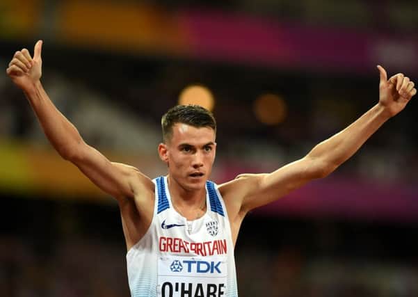 Chris O'Hare acknowledges the crowd at the London Stadium after finishing fourth to qualify for the 1,500m final. Picture: Getty Images