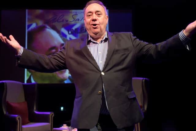 Former First Minister Alex Salmond on stage. Picture: Lesley Martin/PA Wire