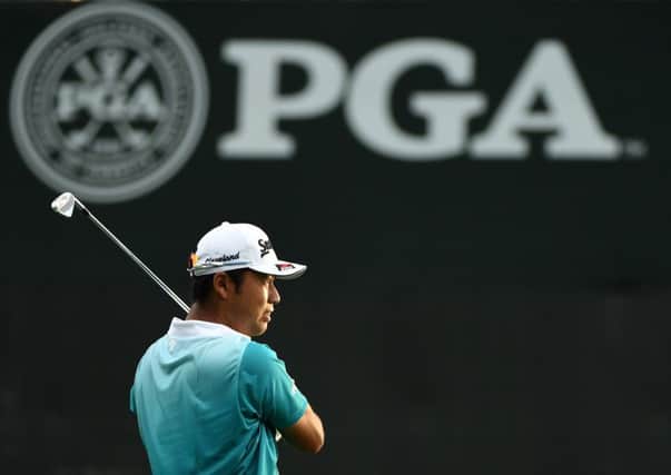 Hideki Matsuyama of Japan is tied for the lead after the second round of the US PGA Championship at Quail Hollow.  Picture: Ross Kinnaird/Getty Images