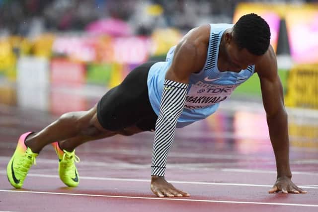 Isaac Makwalas push-ups at the end of his time trial sprint were designed to show how fit he felt. Photograph: Jewel Samad/Getty Images