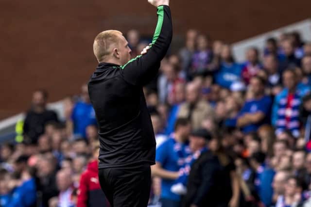 Hibernian head coach Neil Lennon celebrates Simon Murray's goal. Picture: Alan Harvey/SNS