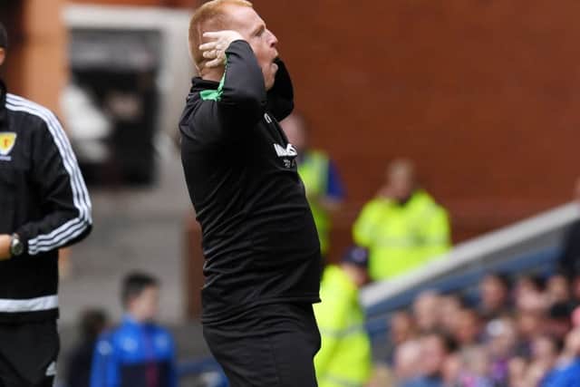 Hibs manager Neil Lennon cups his ears following Simon Murray's goal. Picture: SNS/Alan Harvey