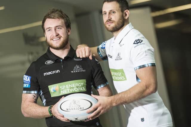 Stuart Hogg, left, and Tommy Seymour help to launch Glasgow Warriors three-year partnership with SP Energy Networks. Picture: SNS.