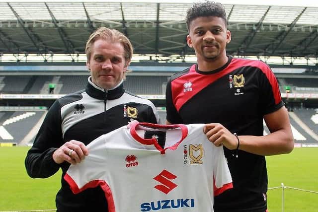 Osman Sow reunited with Robbie Neilson. Picture: MK Dons