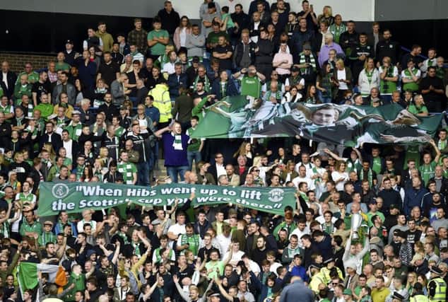 Hibs fans sold-out their allocation at Ibrox. Picture: SNS/Rob Casey