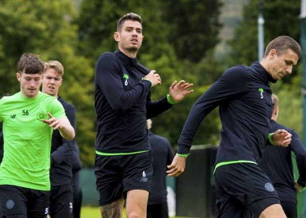 Nir Bitton, centre, in training at Lennoxtown ahead of Celtic's Champions League play-off against Astana.