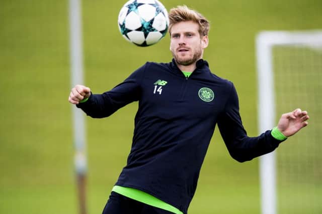 Stuart Armstrong trains with the Celtic squad ahead of the match against Astana. Picture: SNS.