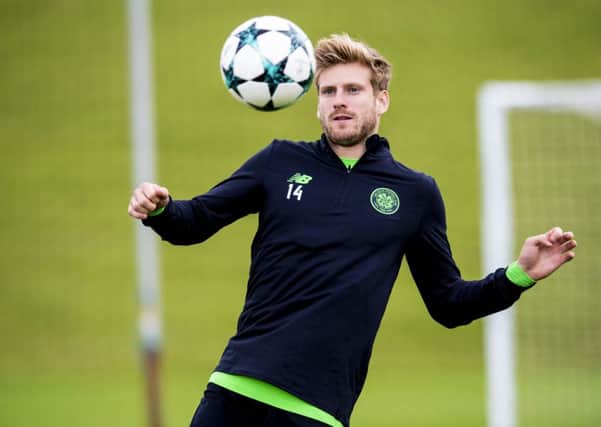 Stuart Armstrong trains with the Celtic squad ahead of the match against Astana. Picture: SNS.