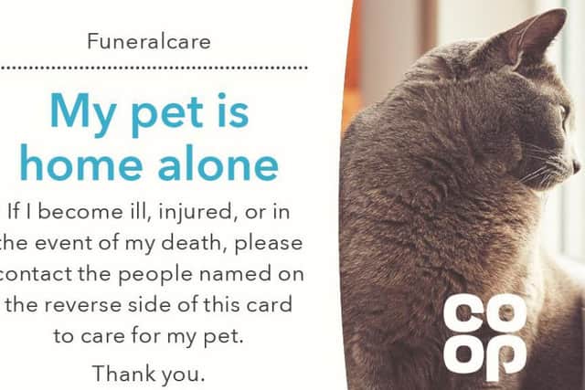 The Pet Card asks the reader to ensure named people are told about their pet.