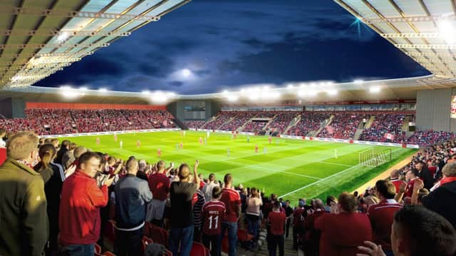 An artist's impression of the proposed Aberdeen's new stadium at Kingsford