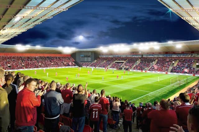An artist's impression of the proposed Aberdeen's new stadium at Kingsford