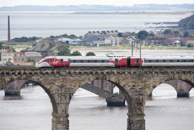 A Virgin Azuma crosses into Scotland for the first time today. Picture Ian Rutherford